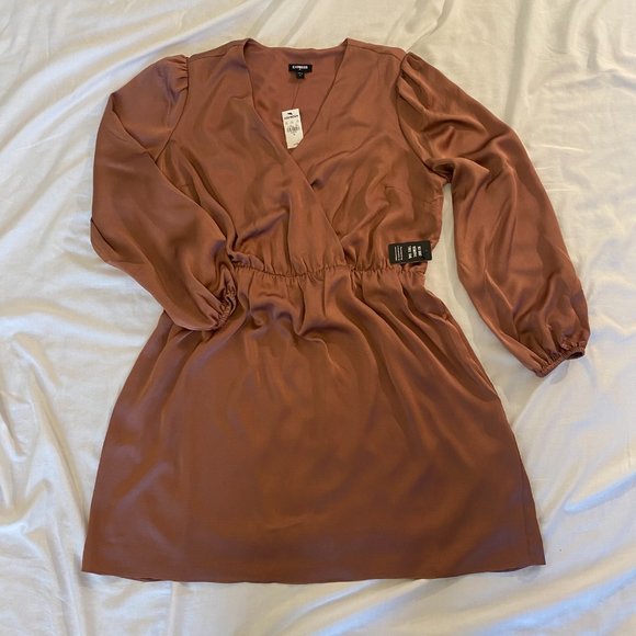Express Satin Long Sleeve Mini Dress, Size XL, in Rust Color - Picture 4 of 7